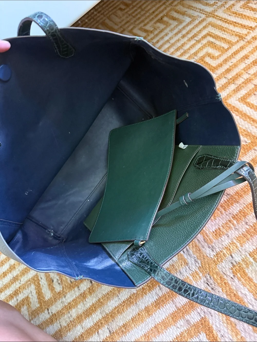 Tory Burch Green Leather Tote Bag Purse